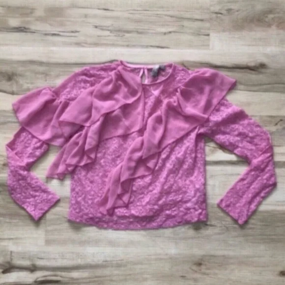 ASOS Pink Ruffle Lace Blouse - Picture 1 of 7